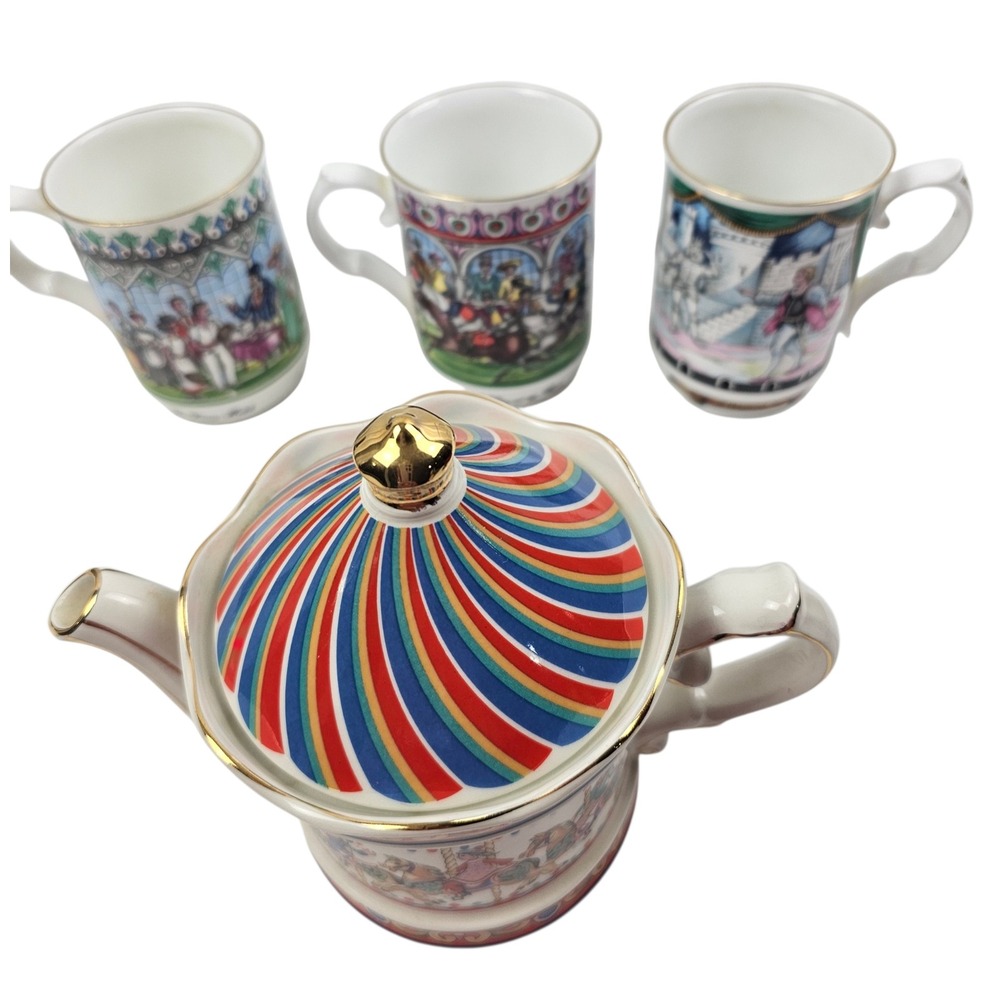 Sadler Edwardian Entertainments Carousel Teapot and 3 Mug Set Made in England